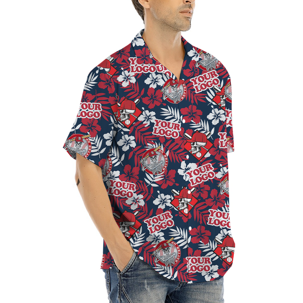 Baseball Skeleton Hawaiian Shirt With Custom Team Logo