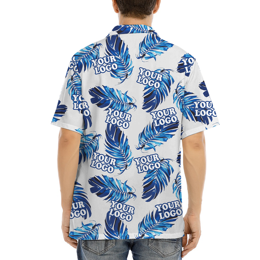 Custom Logo Blue Leave Patterns Hawaiian Shirt