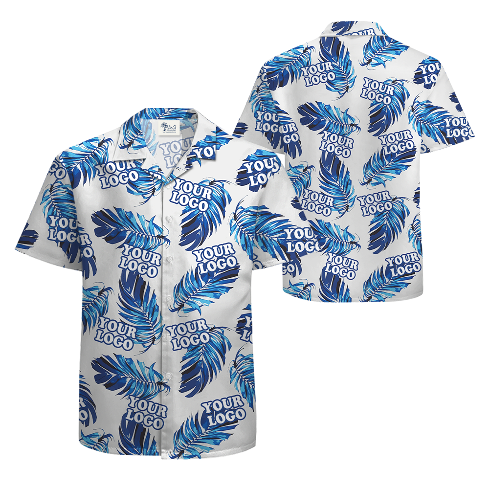 Custom Logo Blue Leave Patterns Hawaiian Shirt