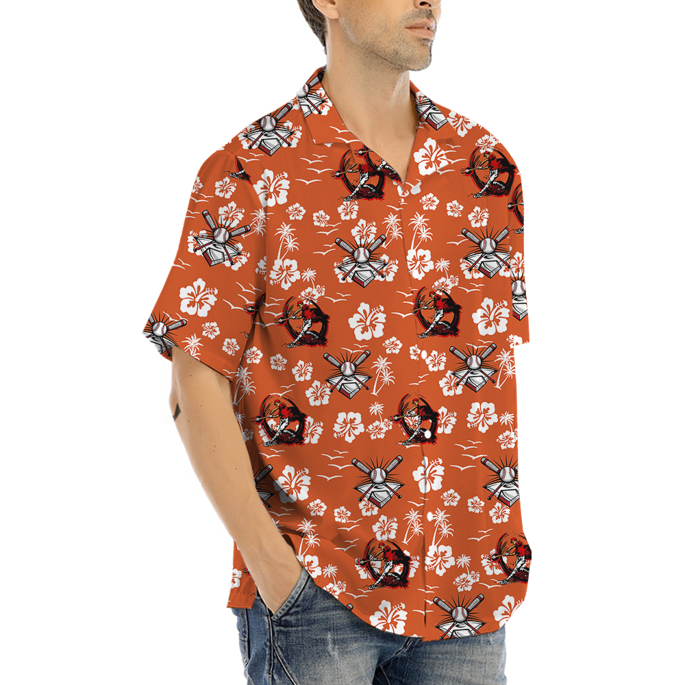 Baseball Floral Orange Hawaiian Shirt