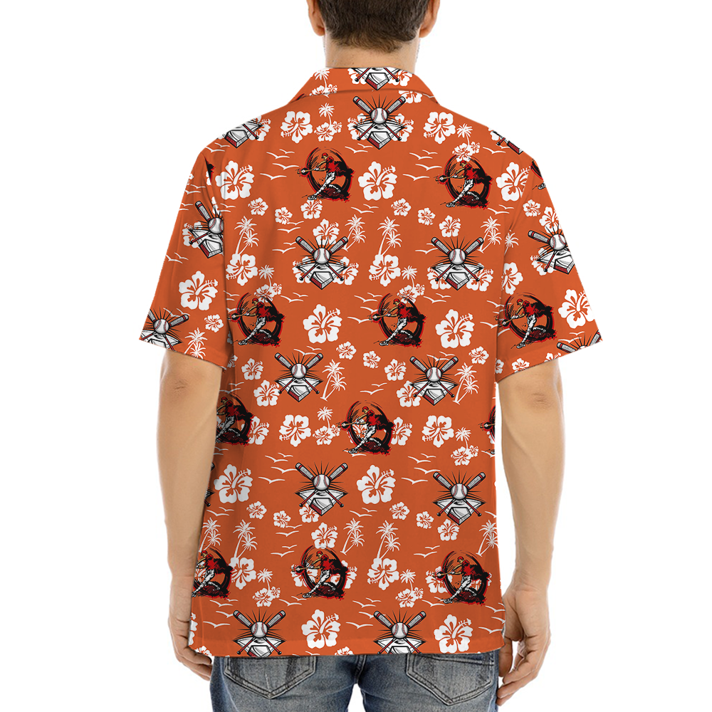 Baseball Floral Orange Hawaiian Shirt