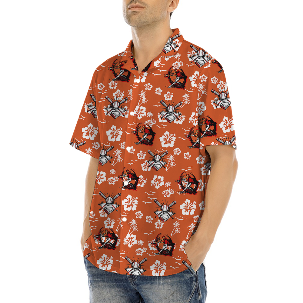 Baseball Floral Orange Hawaiian Shirt