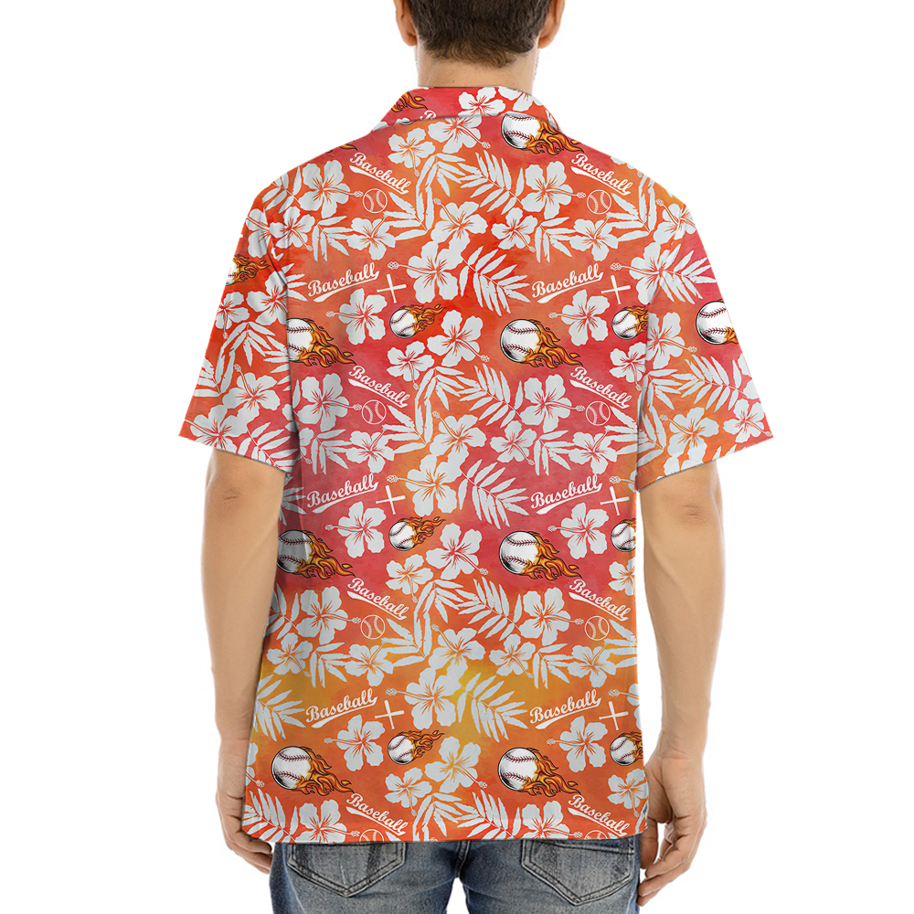 Tropical Hibiscus Baseball Orange Hawaiian Shirt