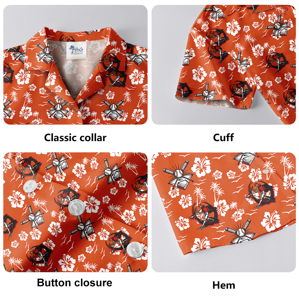 Baseball Floral Orange Hawaiian Shirt