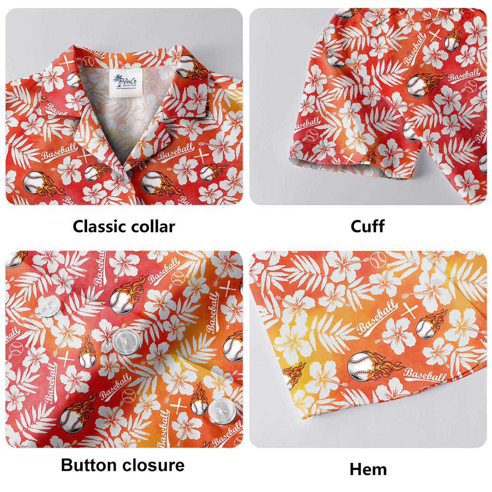 Tropical Hibiscus Baseball Orange Hawaiian Shirt