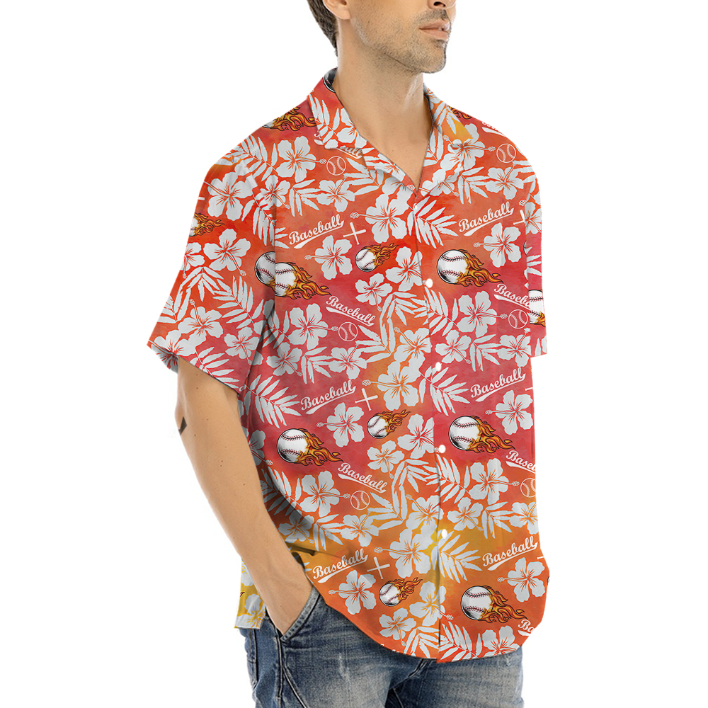 Tropical Hibiscus Baseball Orange Hawaiian Shirt