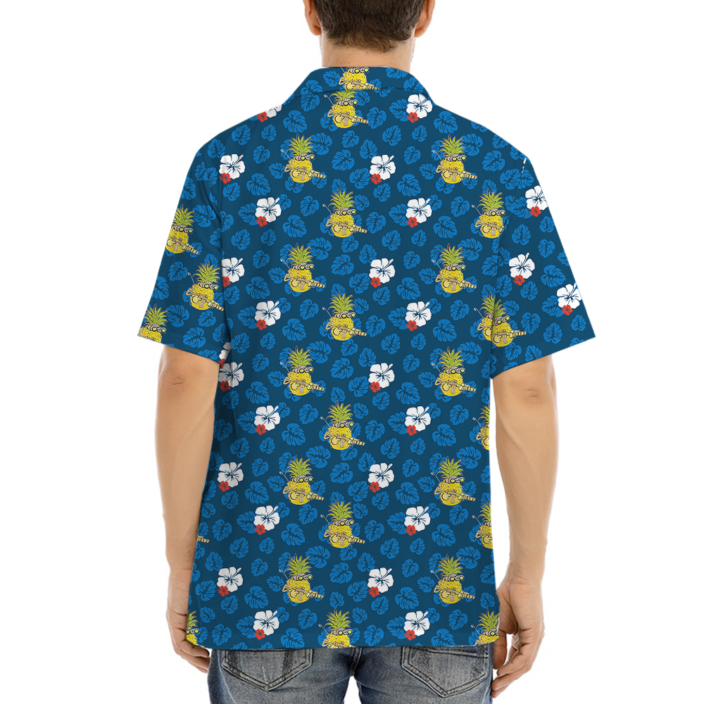 Tactical Pineapple Hibiscus Blue Hawaiian Shirt