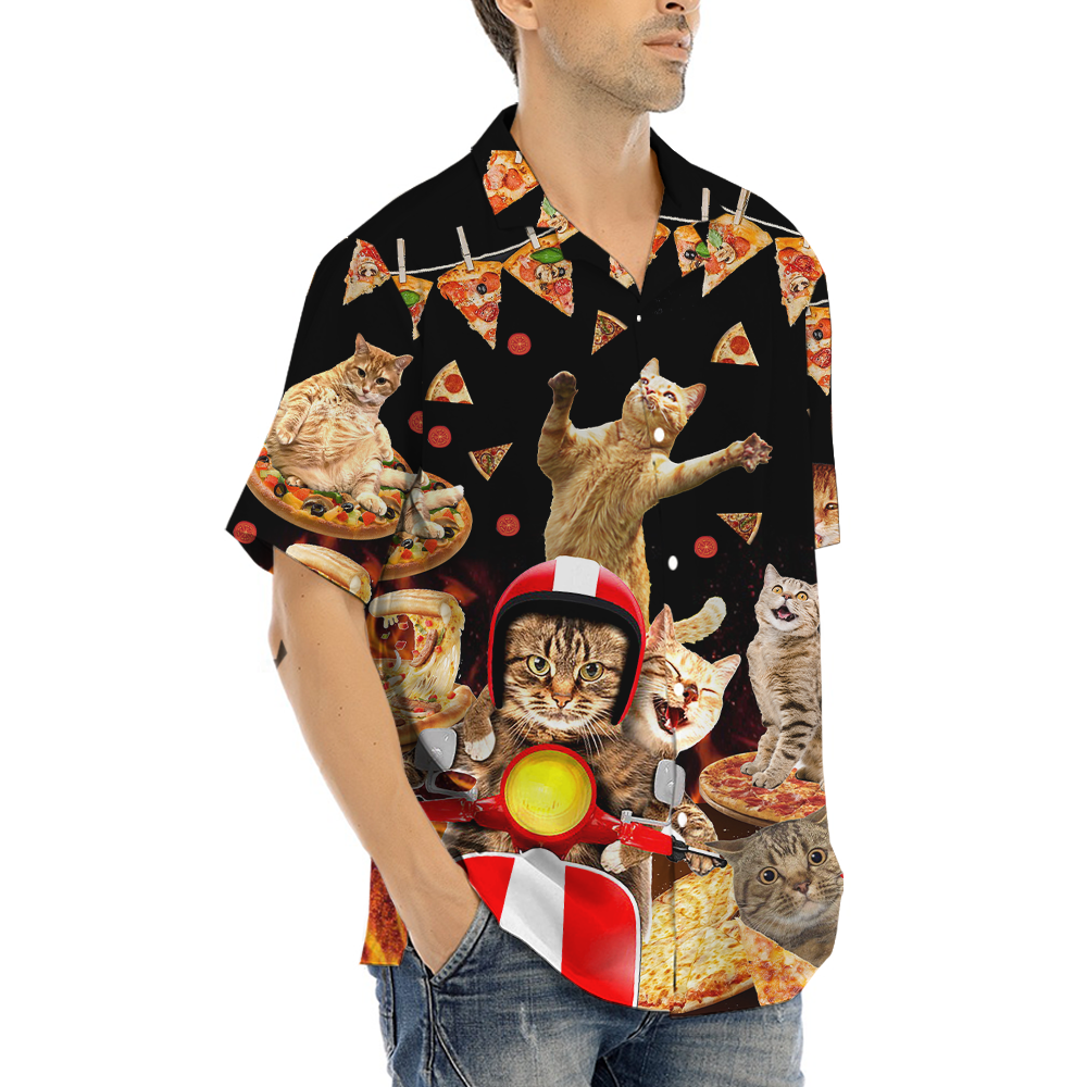 Funny Pizza Cat Motorbike Hawaiian Shirt