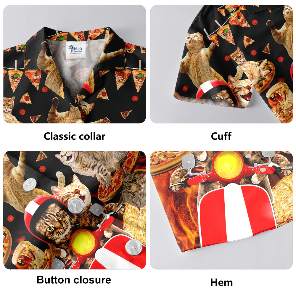 Funny Pizza Cat Motorbike Hawaiian Shirt