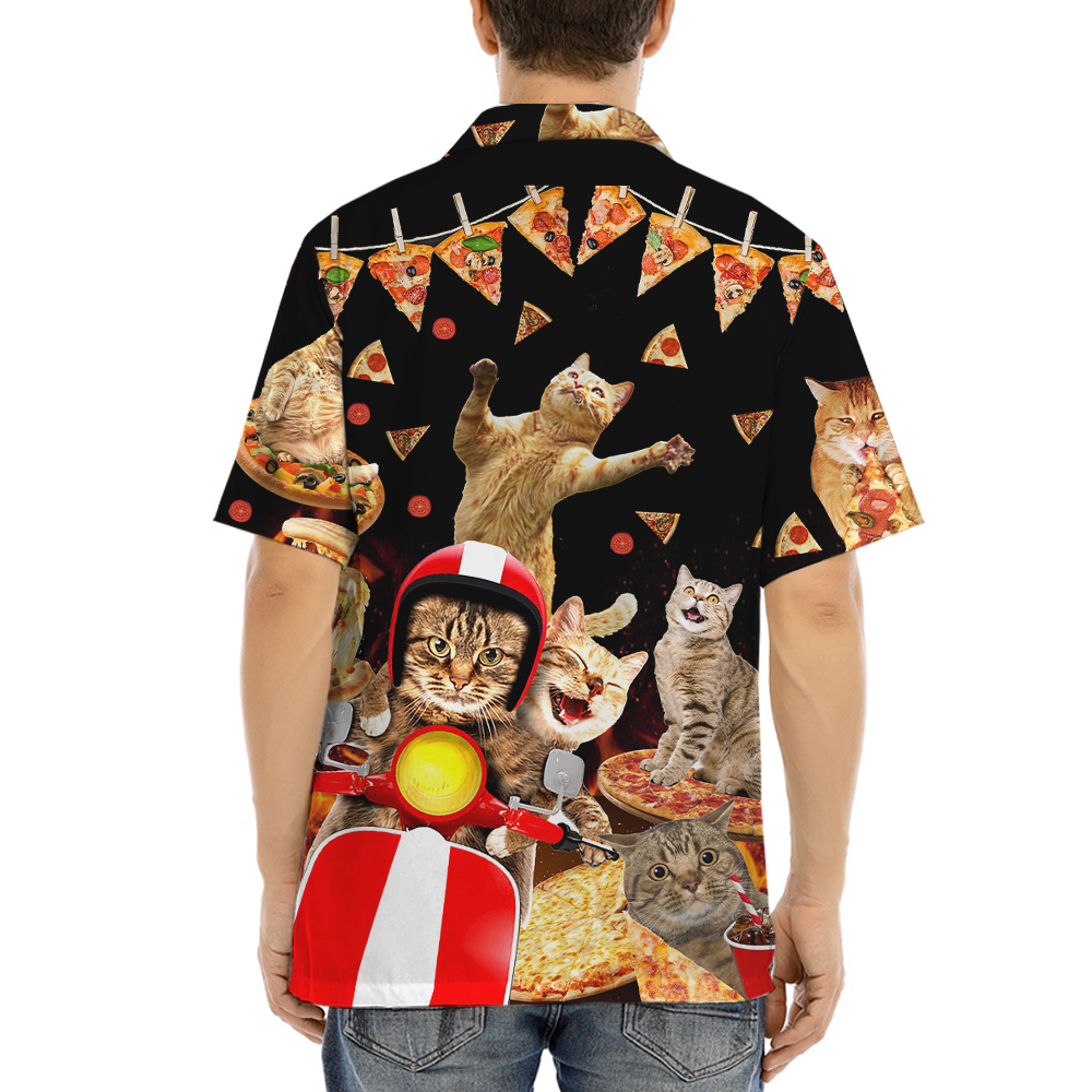 Funny Pizza Cat Motorbike Hawaiian Shirt