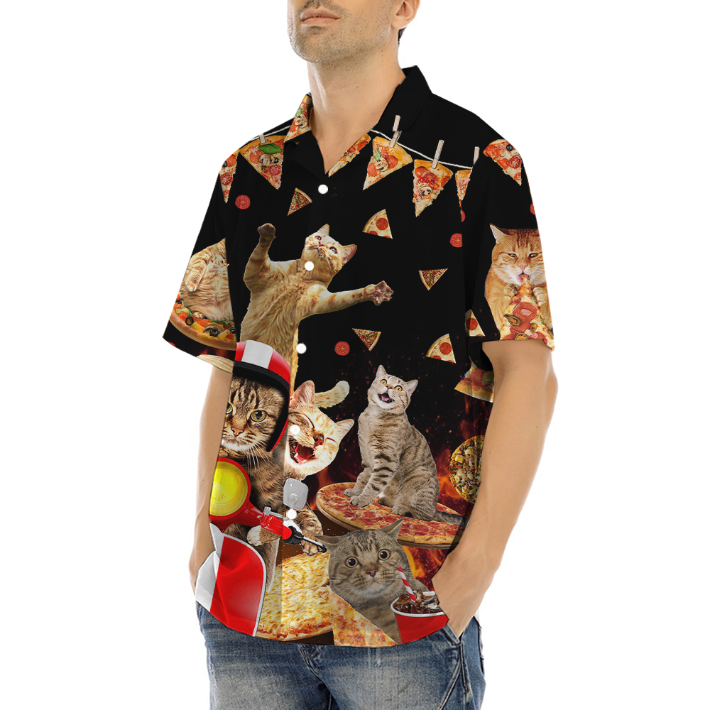 Funny Pizza Cat Motorbike Hawaiian Shirt