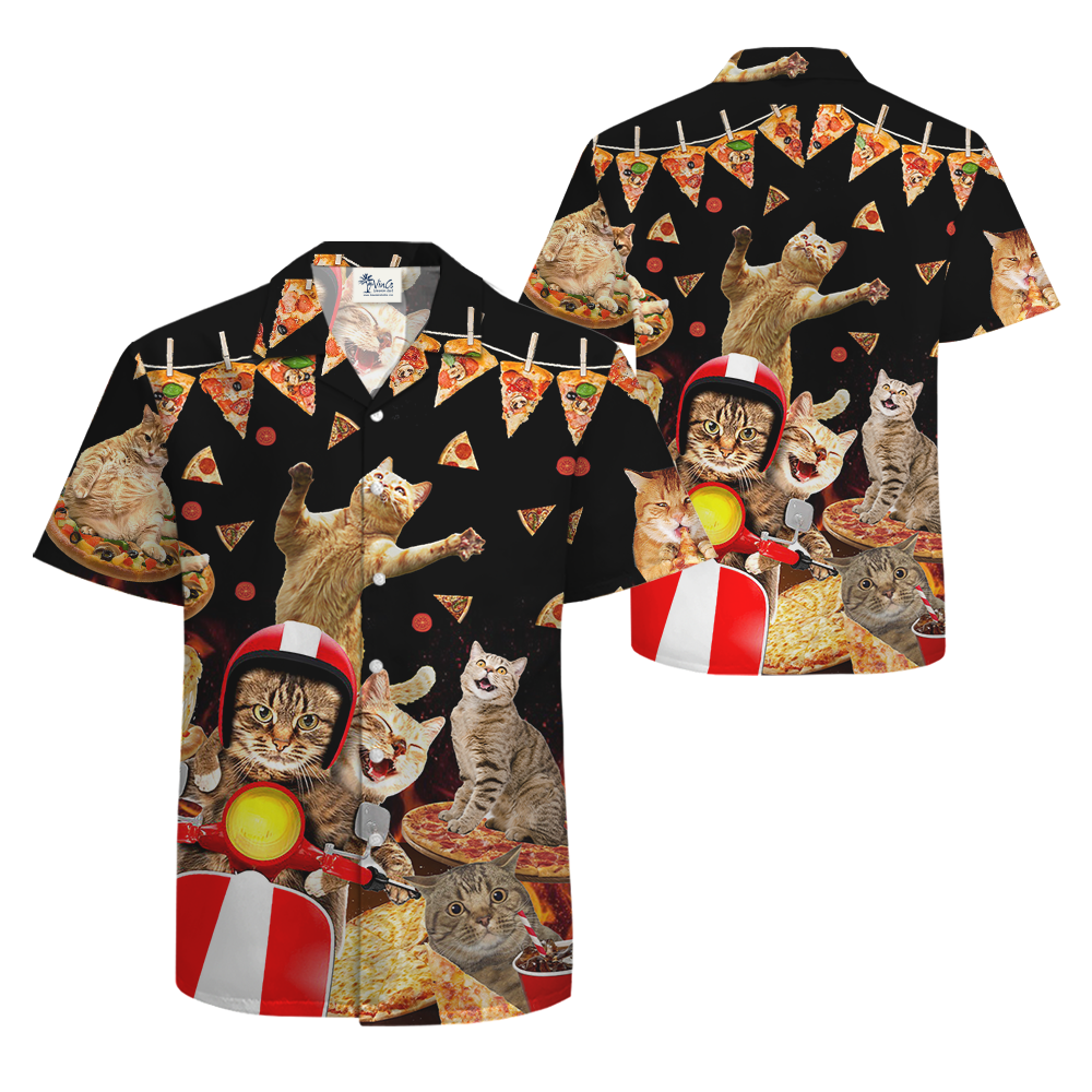 Funny Pizza Cat Motorbike Hawaiian Shirt