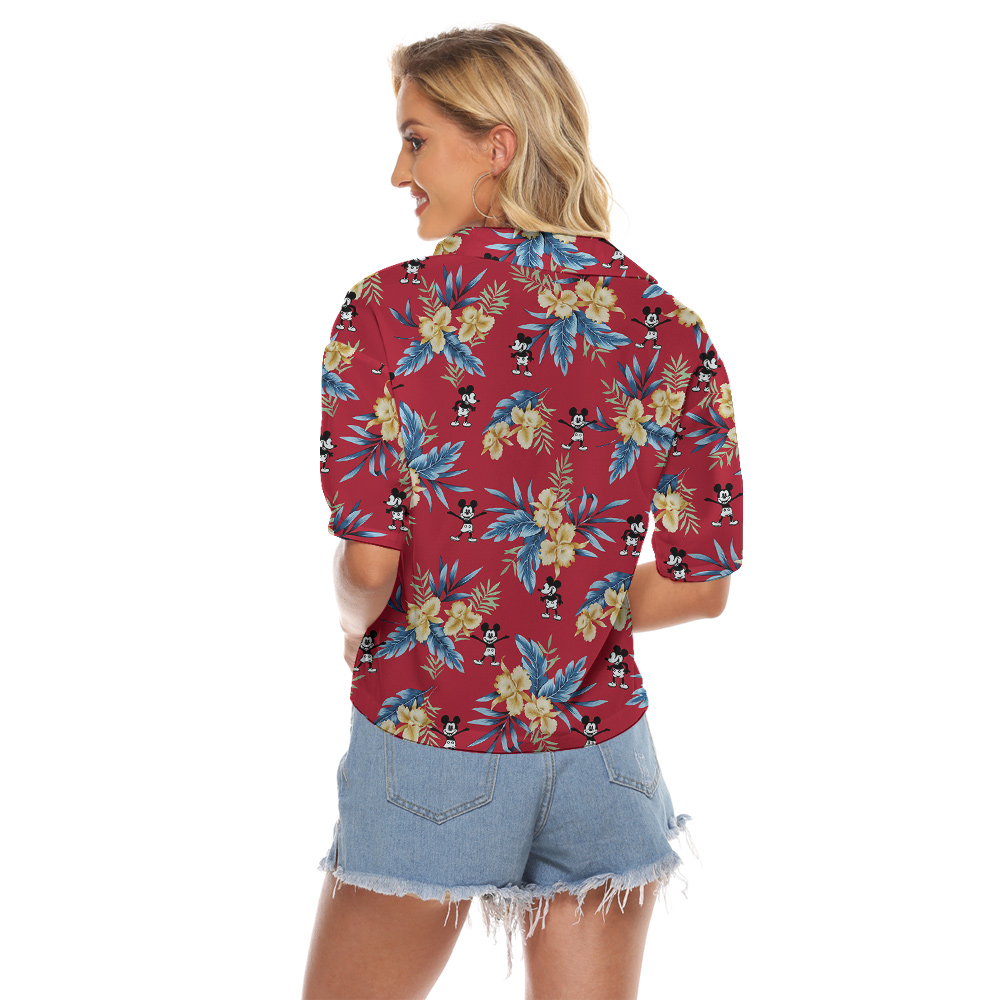 Red Mickey Steamboat 1928 Hawaiian Cropped Shirt