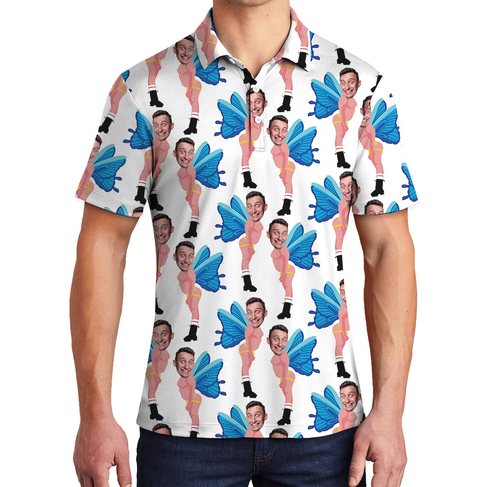 Funny Blue Butterfly Custom Men Face Polo Golf Shirt - variant image 1
