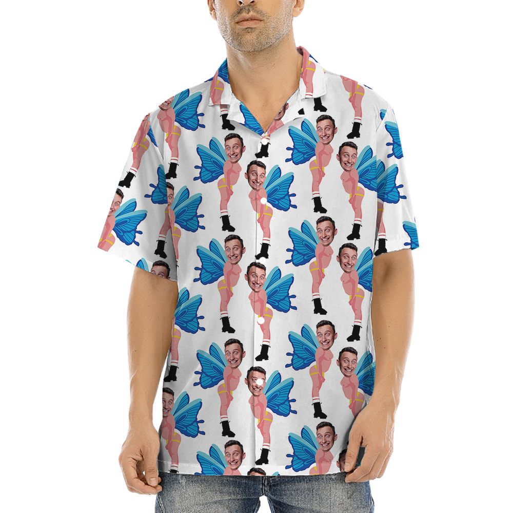Funny Blue Butterfly Custom Men Face Hawaiian Shirt - variant image 1