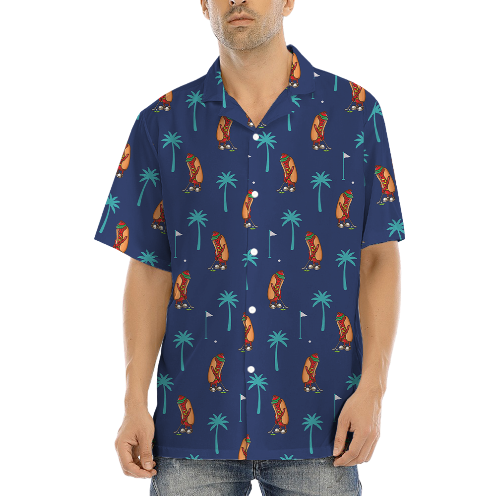 Hotdog Playing Golf Navy Hawaiian Shirt - variant image 1