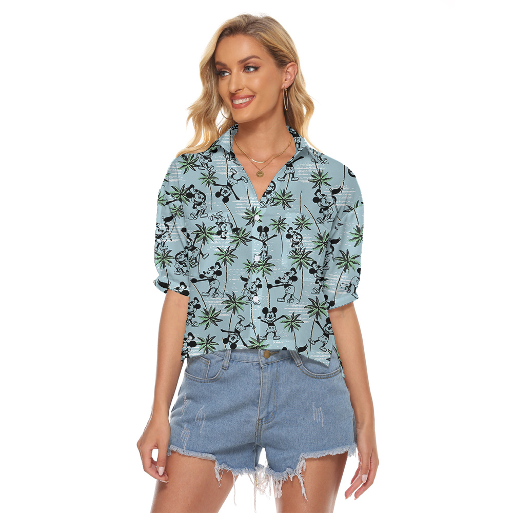 Mickey 1928 Blue Palm Tree Hawaiian Cropped Shirt - variant image 1