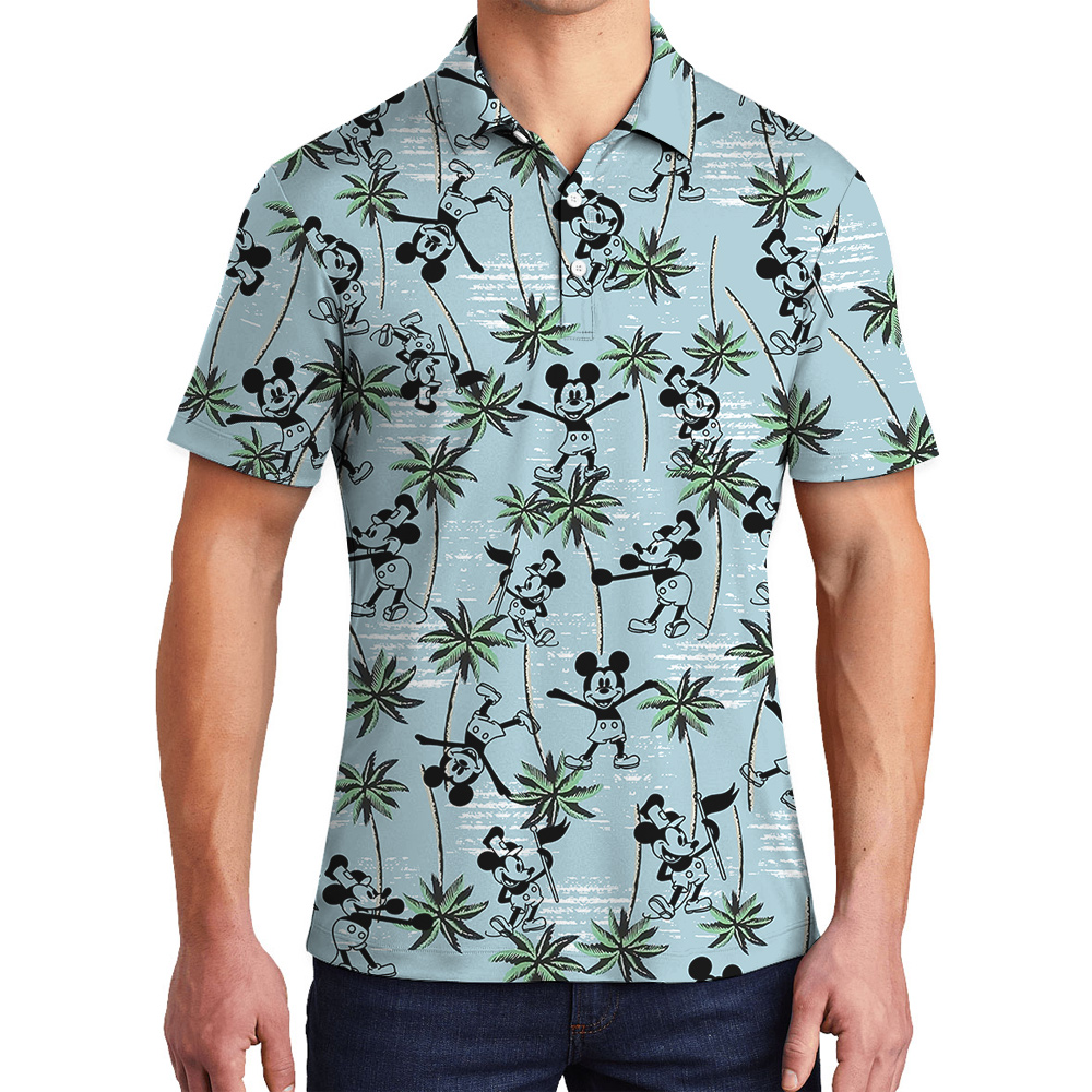Mickey Steamboat Willie 1928 Blue Hula Polo Shirt for Men - variant image 1