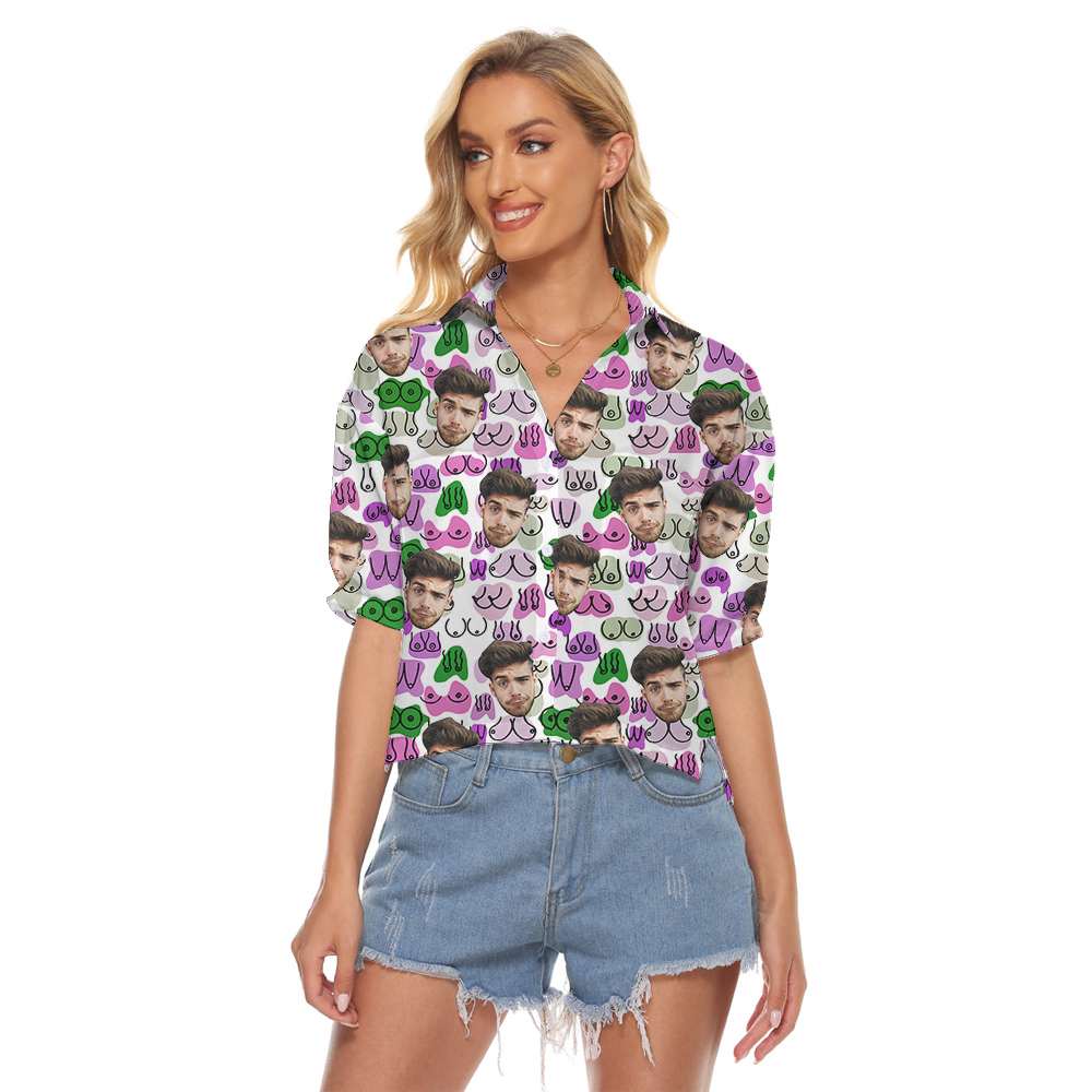 Funny Booty Custom Face Hula Women Cropped Shirt - variant image 1