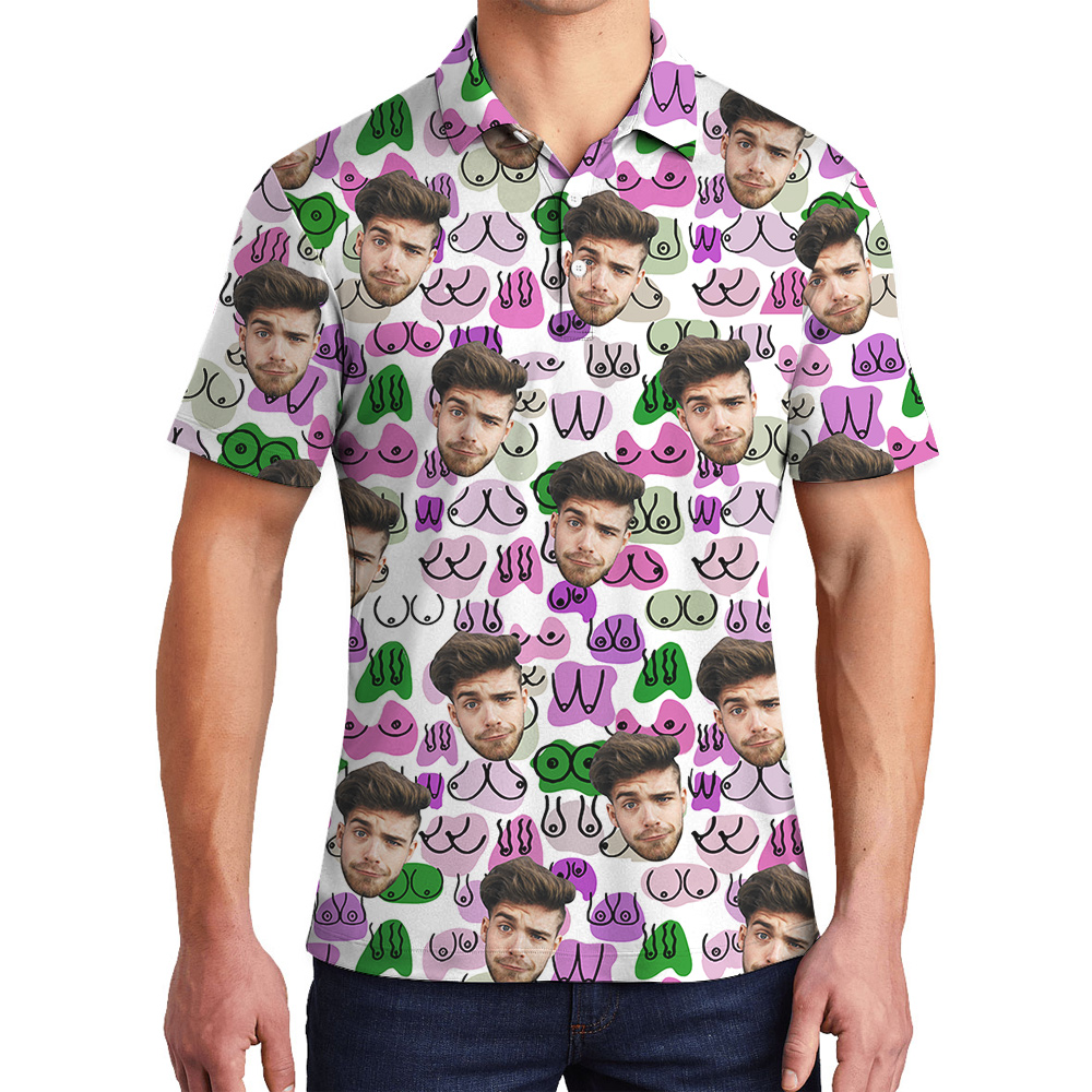 Custom Men Booty Purple Hawaiian Polo Golf Shirt - variant image 1