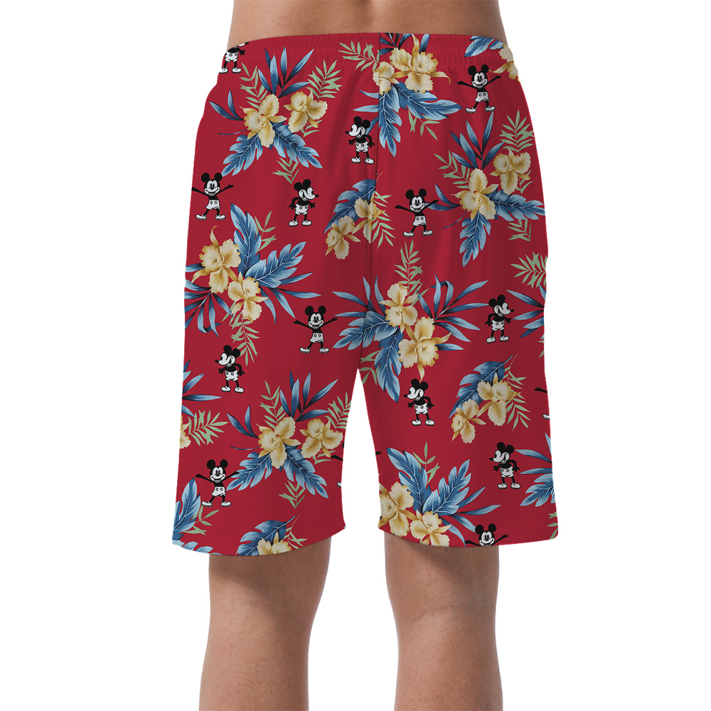 Red Mickey Steamboat 1928 Hawaiian Men Beach Short