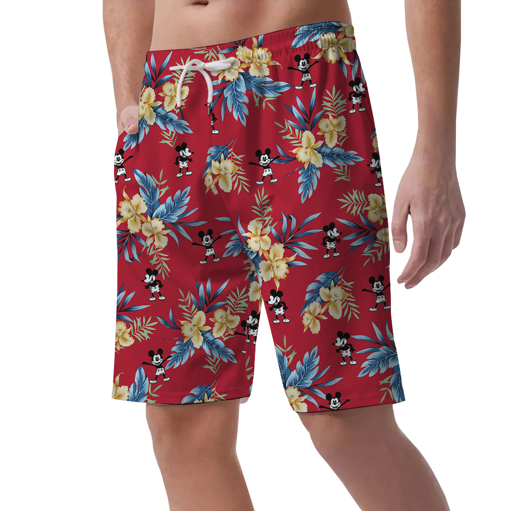 Red Mickey Steamboat 1928 Hawaiian Men Beach Short