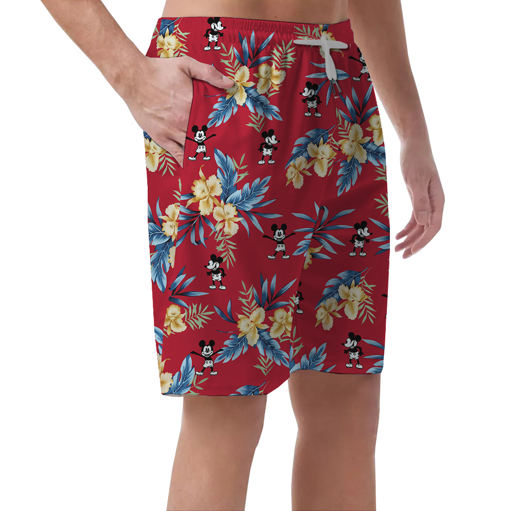 Red Mickey Steamboat 1928 Hawaiian Men Beach Short