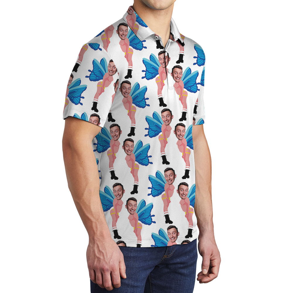 Funny Blue Butterfly Custom Men Face Polo Golf Shirt