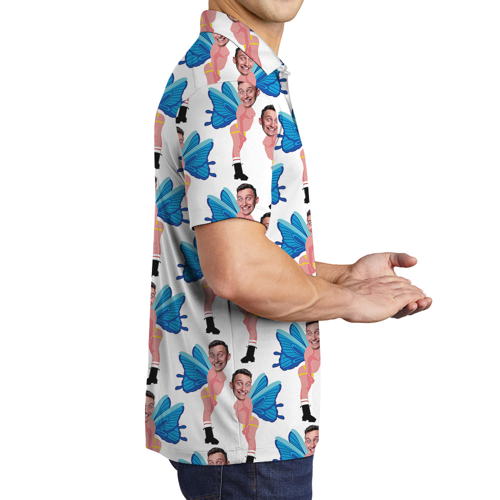 Funny Blue Butterfly Custom Men Face Polo Golf Shirt