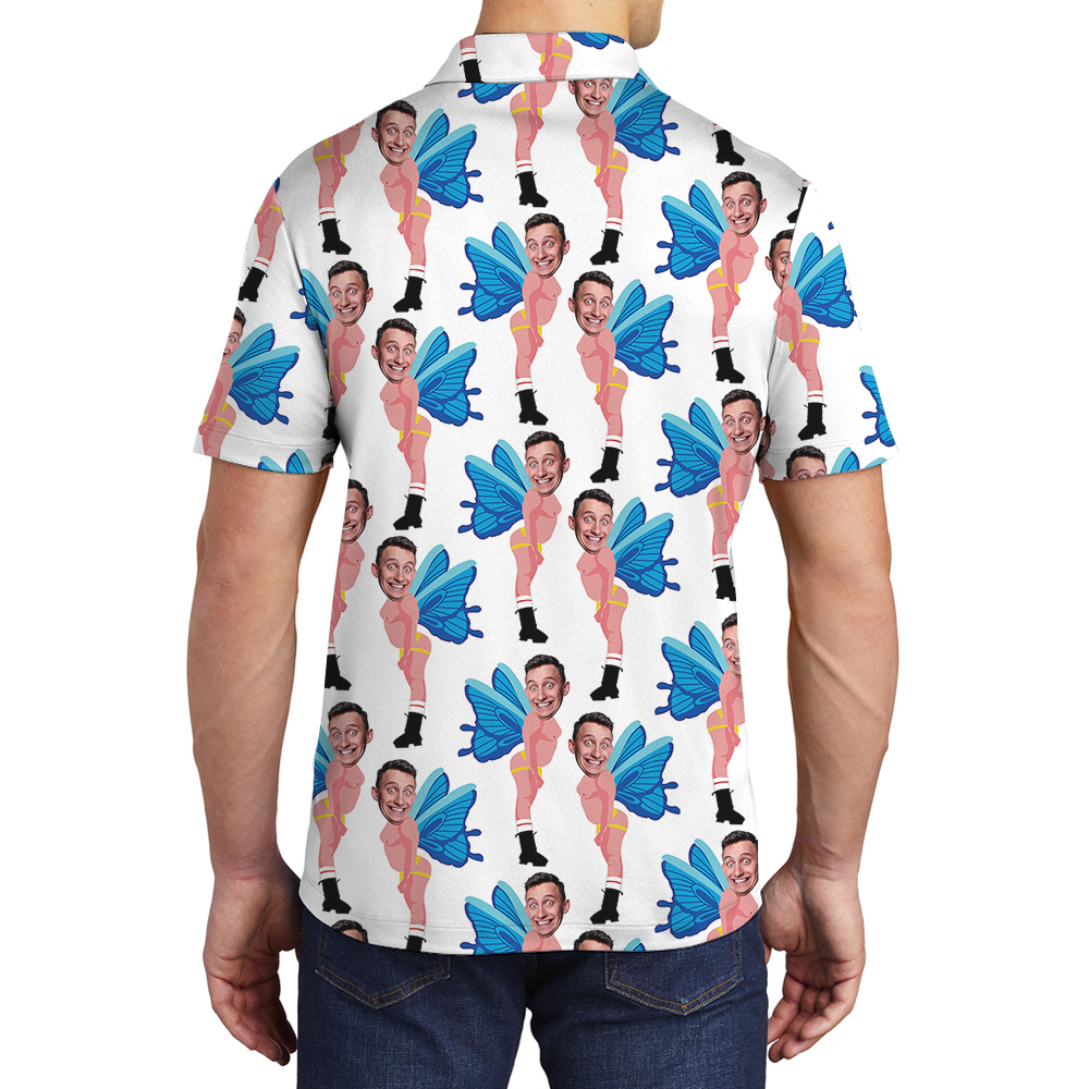 Funny Blue Butterfly Custom Men Face Polo Golf Shirt