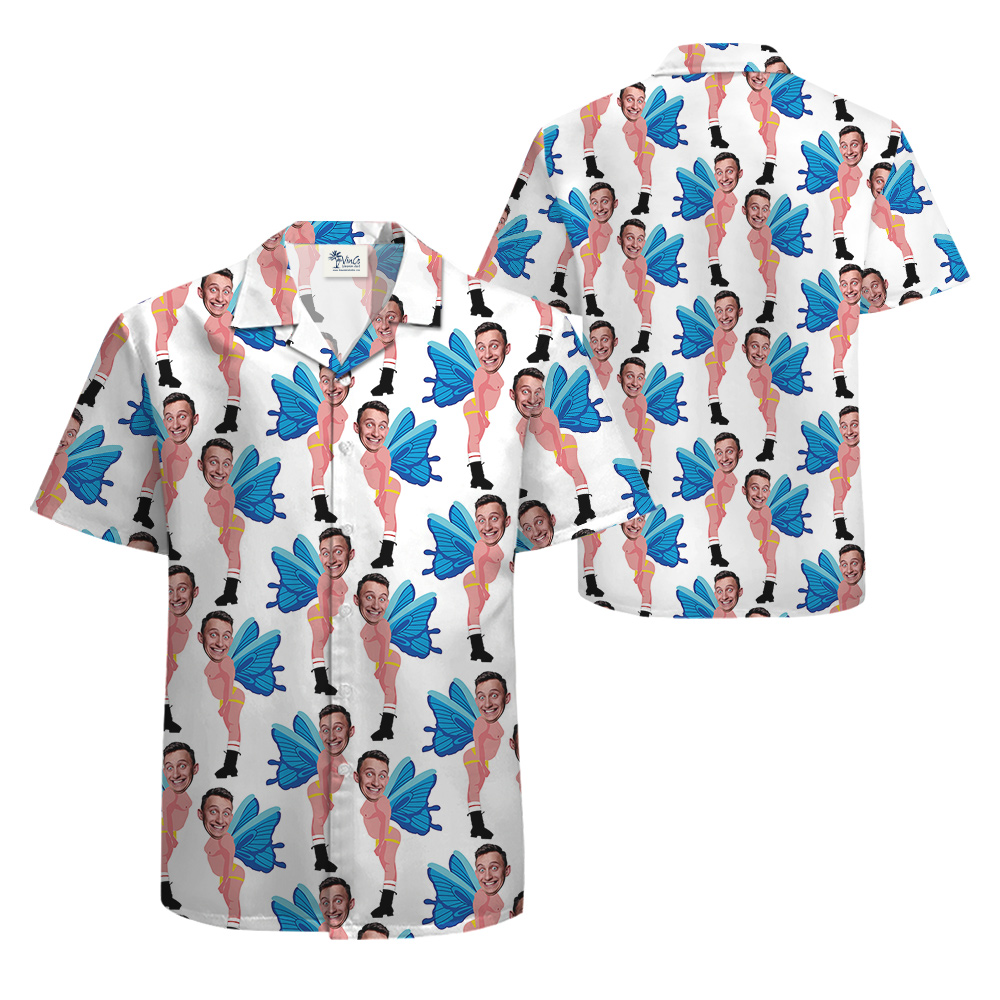Funny Blue Butterfly Custom Men Face Hawaiian Shirt