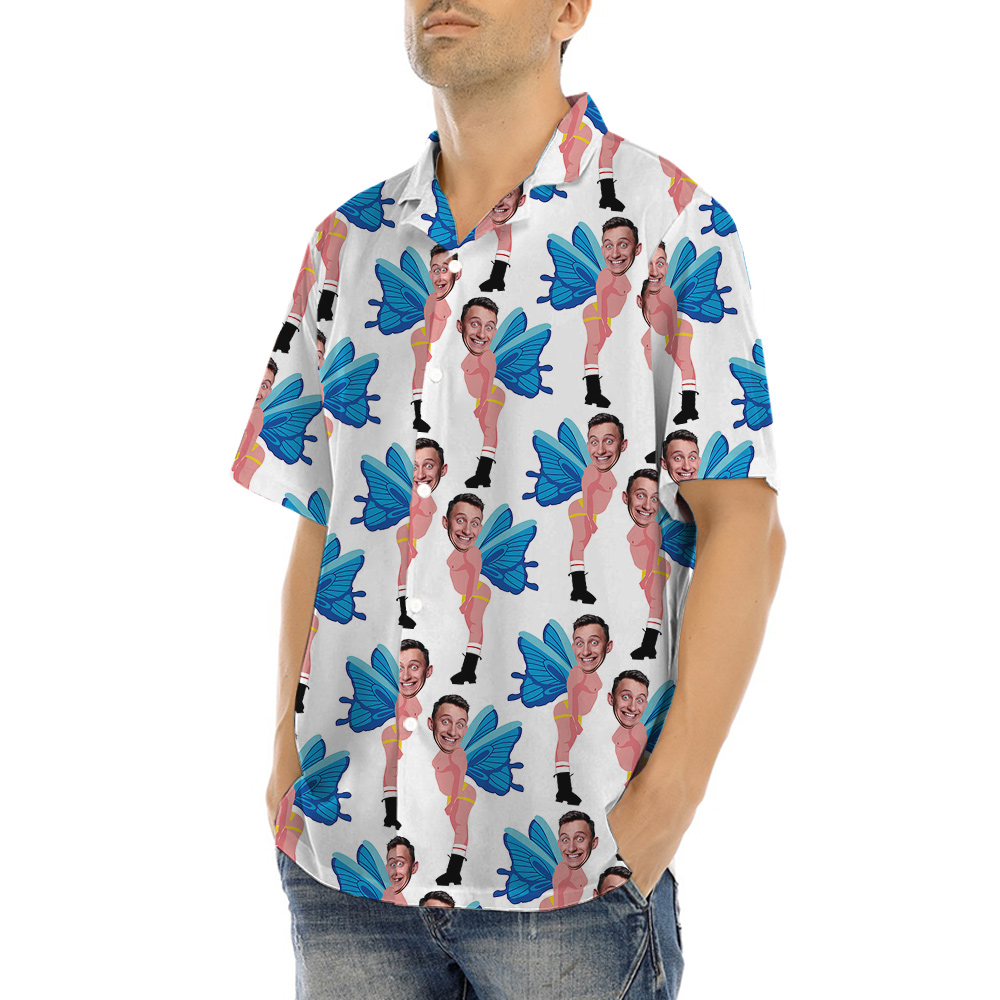 Funny Blue Butterfly Custom Men Face Hawaiian Shirt