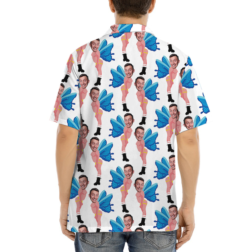 Funny Blue Butterfly Custom Men Face Hawaiian Shirt