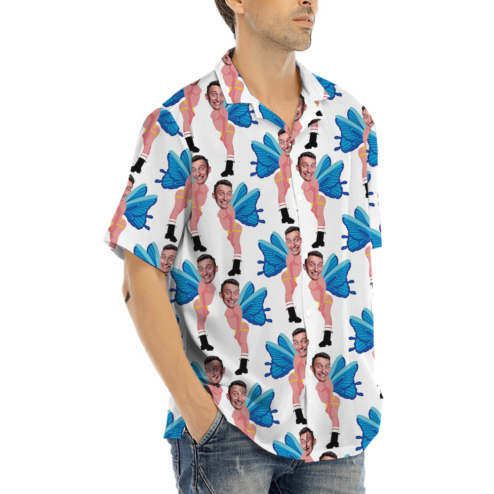Funny Blue Butterfly Custom Men Face Hawaiian Shirt