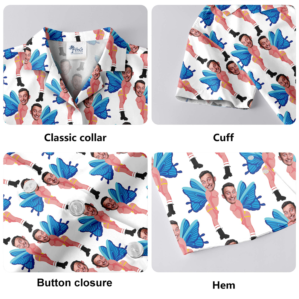 Funny Blue Butterfly Custom Men Face Hawaiian Shirt