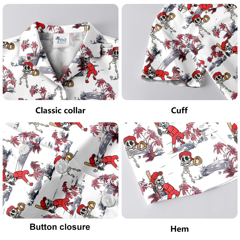 Skeleton Baseball Tropical Red Hawaiian Shirt