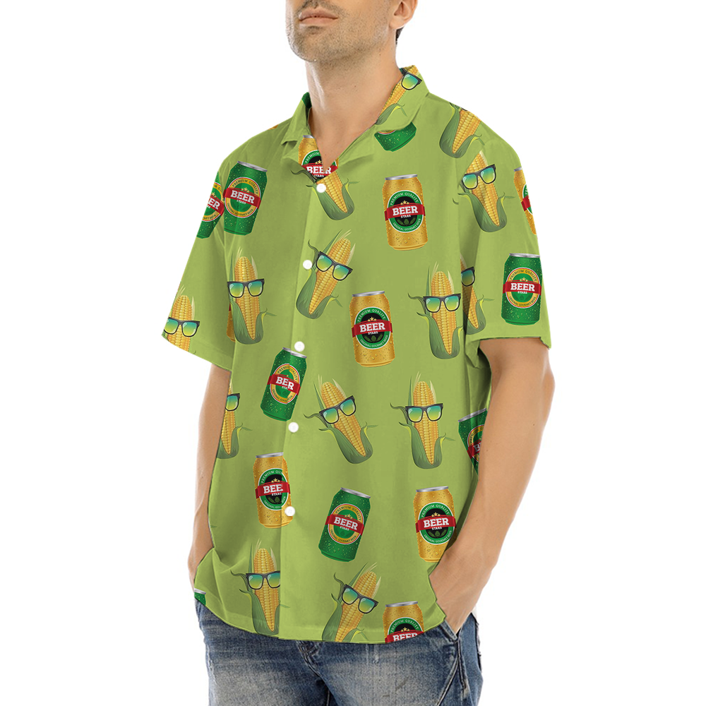Beer And Corn Green Hawaiian Shirt