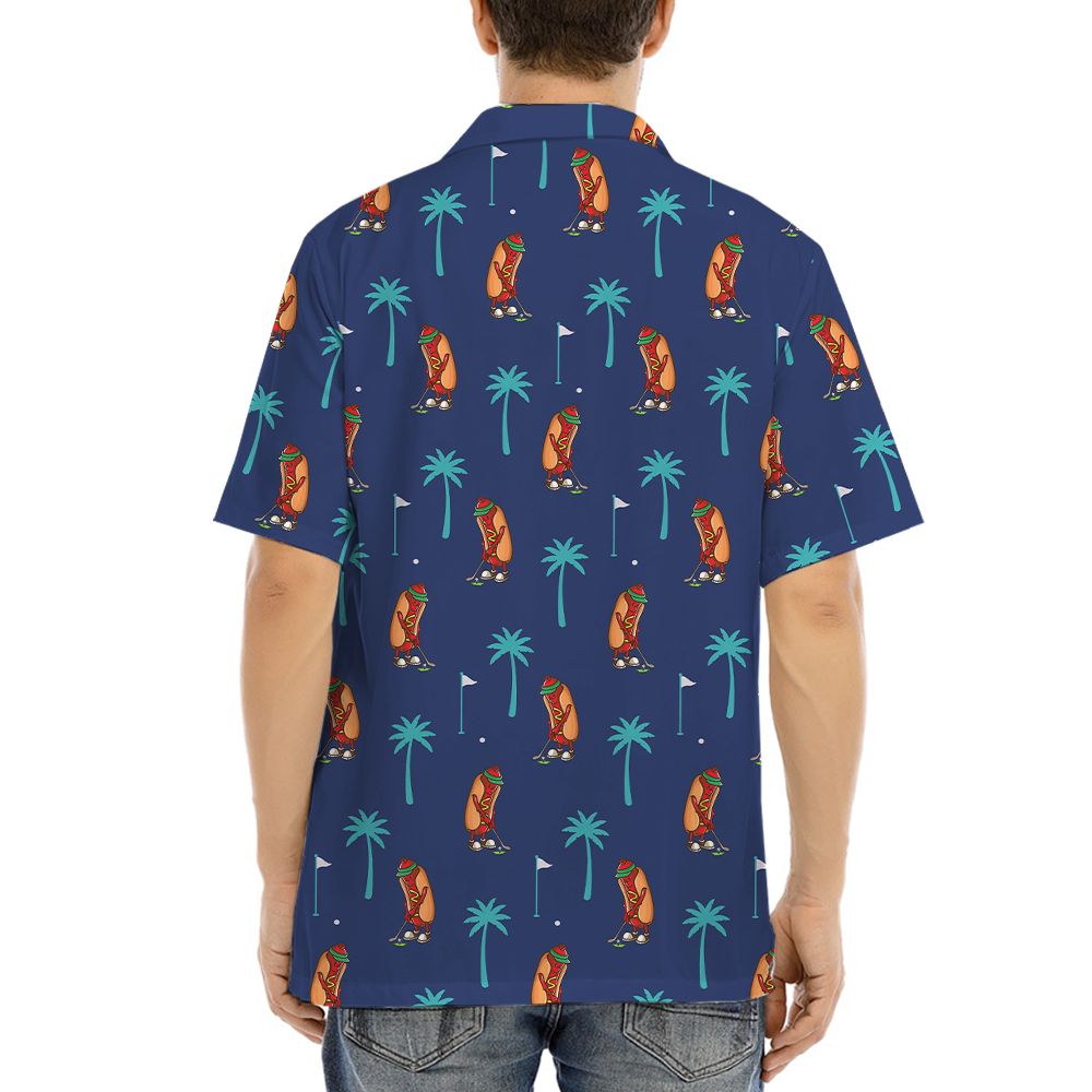 Hotdog Playing Golf Navy Hawaiian Shirt