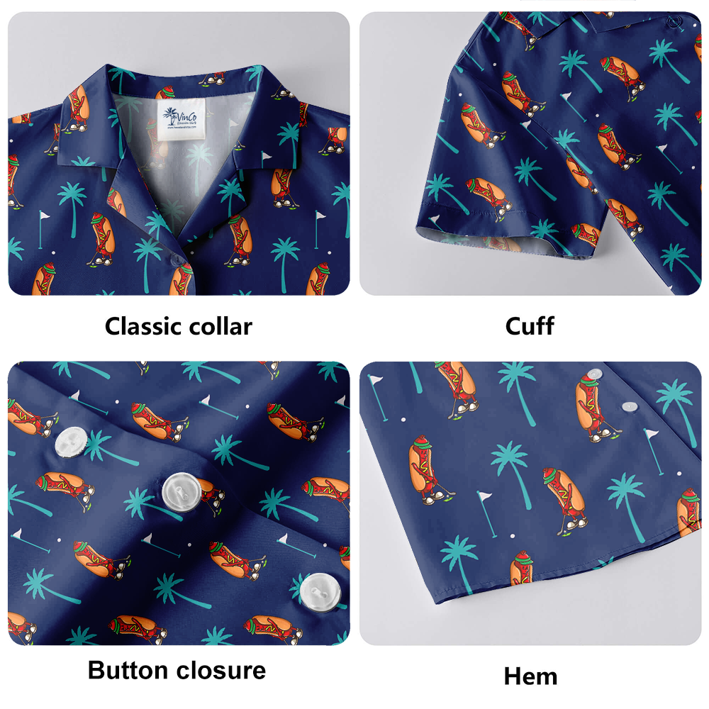Hotdog Playing Golf Navy Hawaiian Shirt