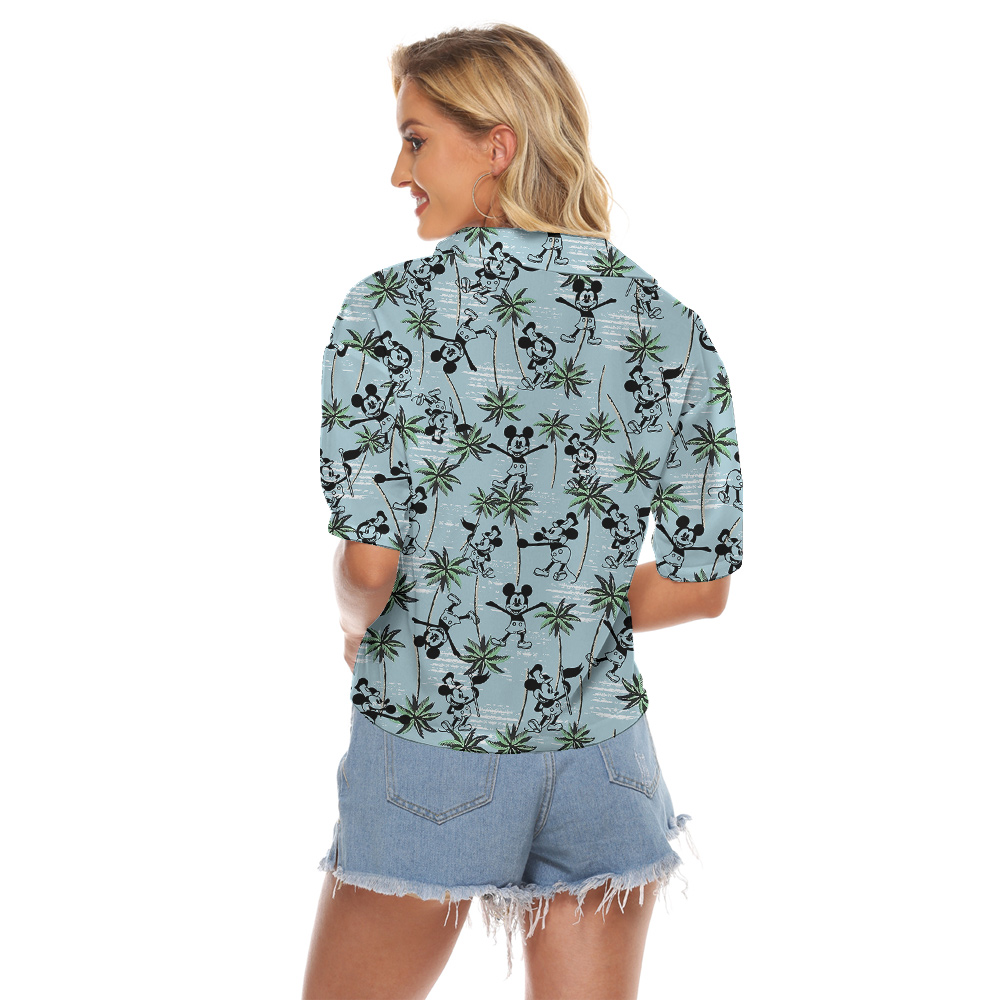 Mickey 1928 Blue Palm Tree Hawaiian Cropped Shirt