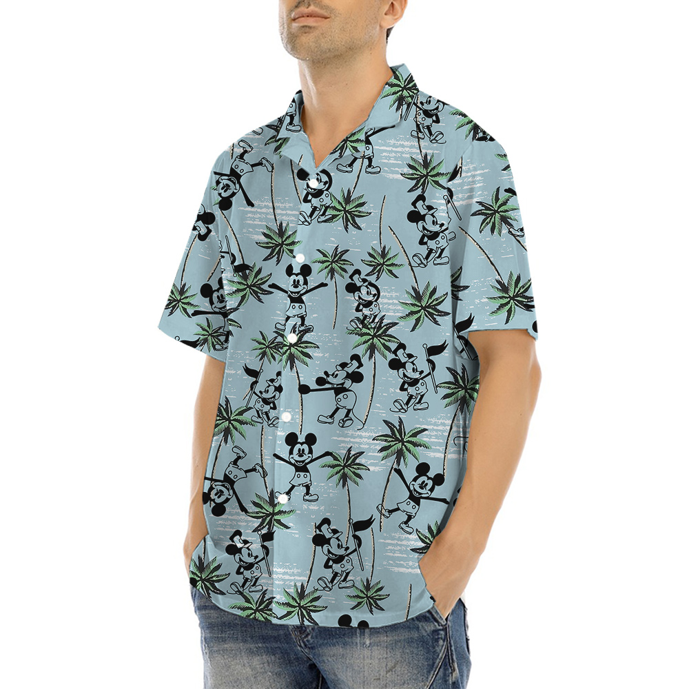 Mickey Steamboat Willie 1928 Blue Hula Shirt for Men
