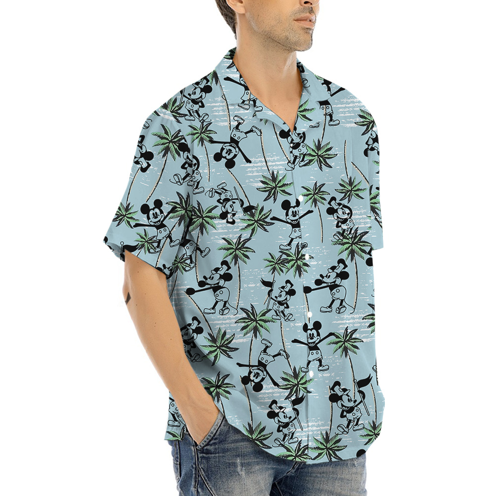 Mickey Steamboat Willie 1928 Blue Hula Shirt for Men