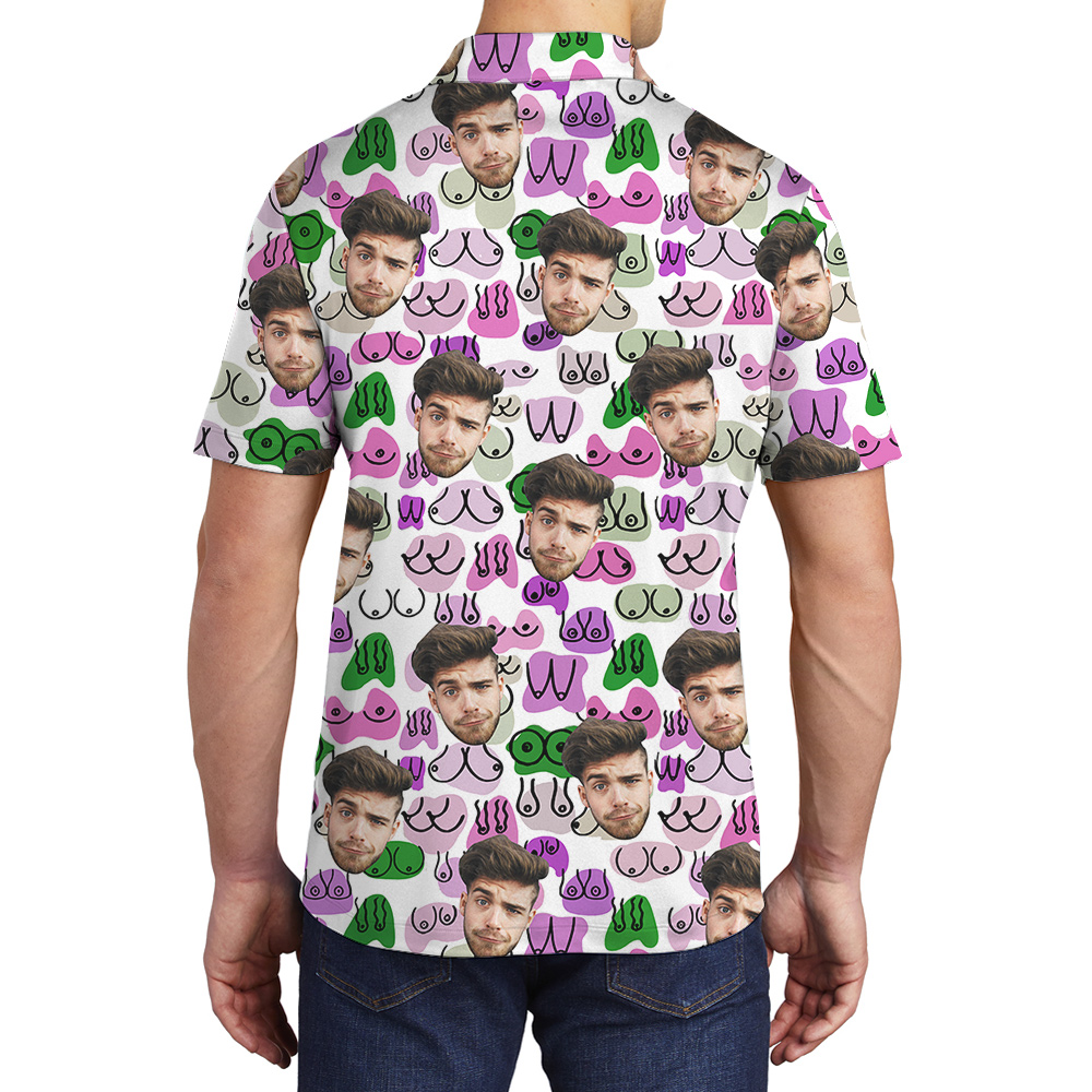 Custom Men Booty Purple Hawaiian Polo Golf Shirt