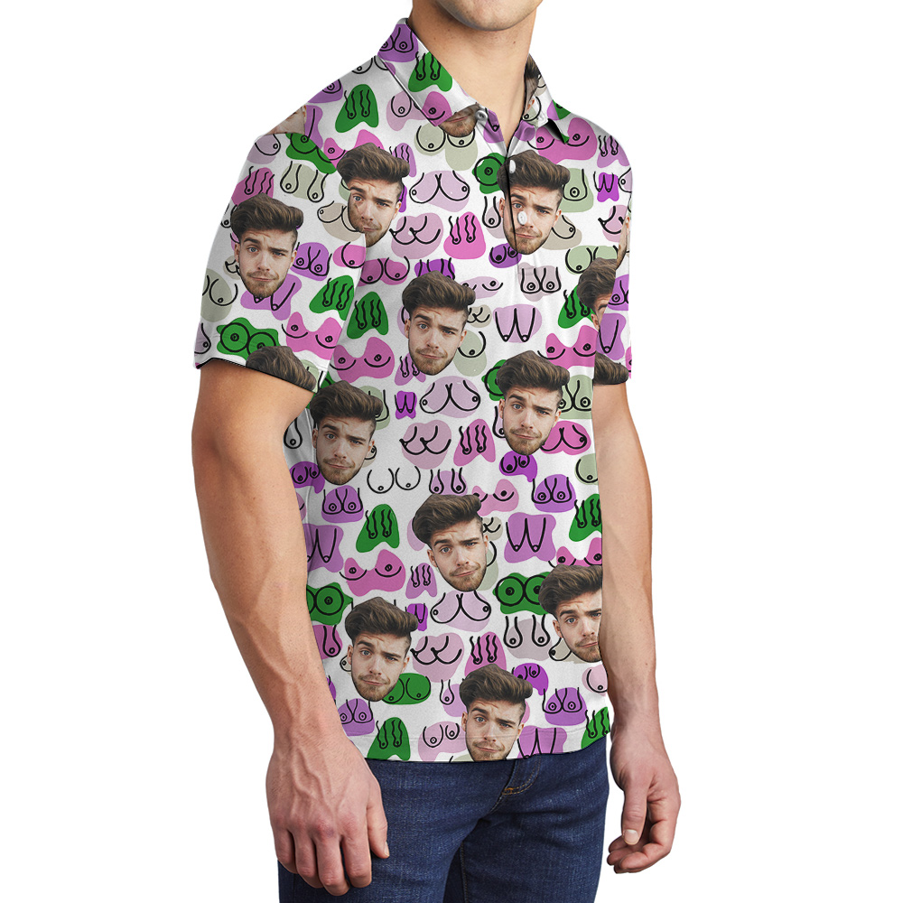 Custom Men Booty Purple Hawaiian Polo Golf Shirt