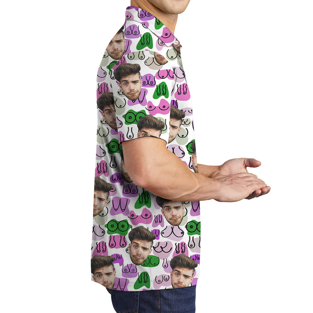 Custom Men Booty Purple Hawaiian Polo Golf Shirt