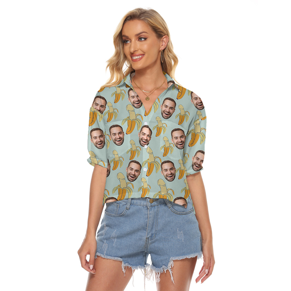 Custom Face Funny Penis Banana Hula Women Cropped Shirt - variant image 1