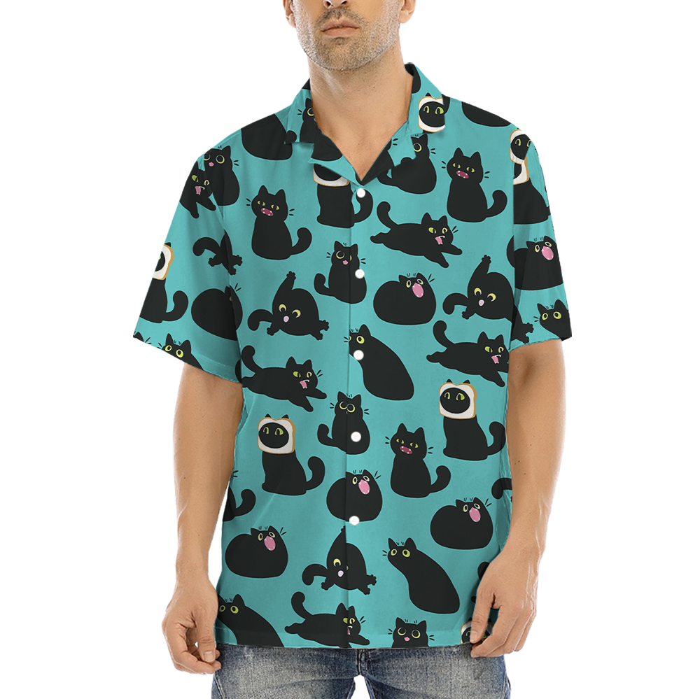Cute Black Cat Hawaiian Shirt - variant image 1