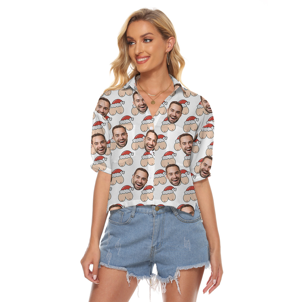 Xmas Naughty Theme Custom Husband Face Cropped Shirt - variant image 1