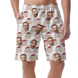 Funny Custom Men Face Christmas Beach Short