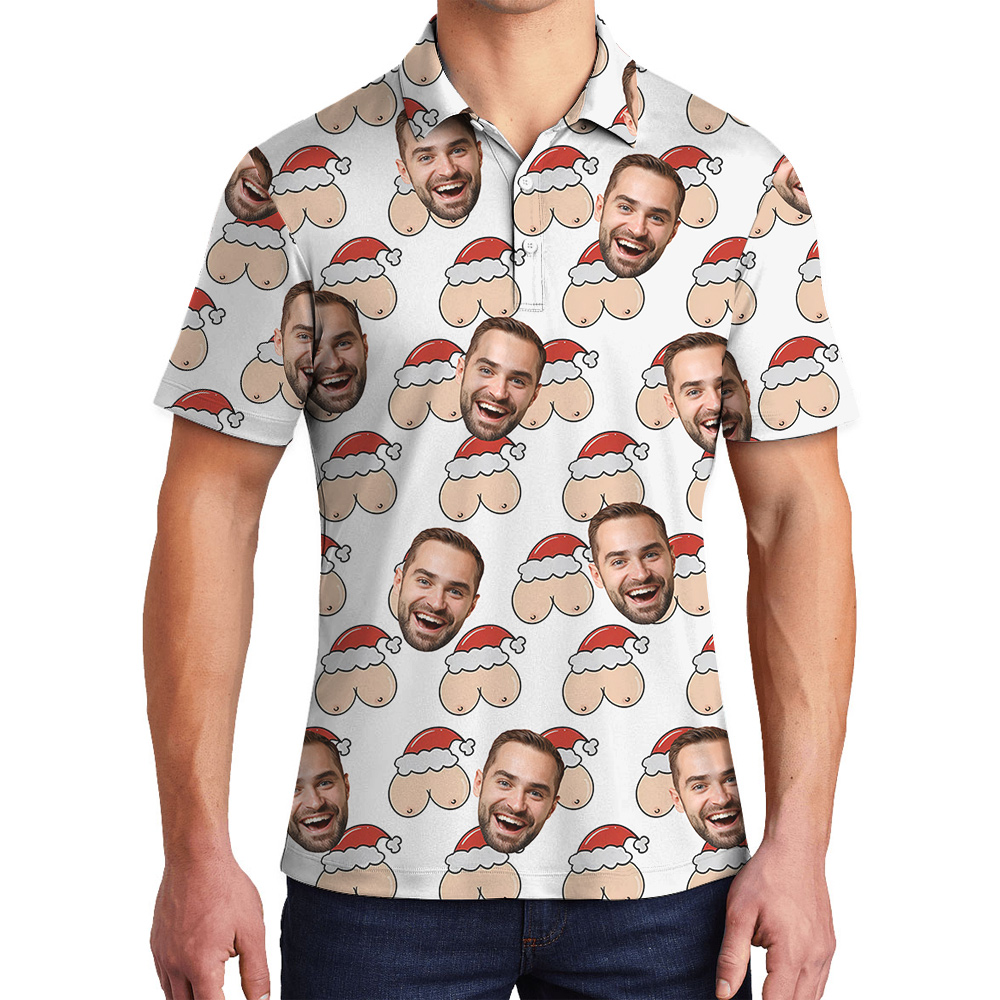 Naughty Custom Men Face Xmas Polo Golf Shirt - variant image 1